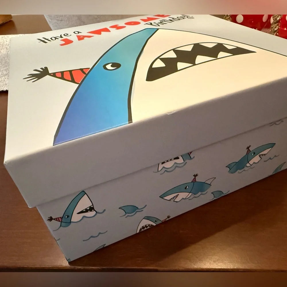 NEW! 🦈 Large Jawsome Birthday Shark Party Box Great for birthday gifts or decor